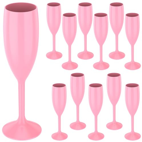 Ghshanog 12Pcs Champagne Flutes,170ml Toasting Glasses,Goblet Champagne Cups,Unbreakable Plastic Prosecco Glasses,Reusable Wine Glass Set,Pink Cocktail Cups for Party Wedding Christmas Parties