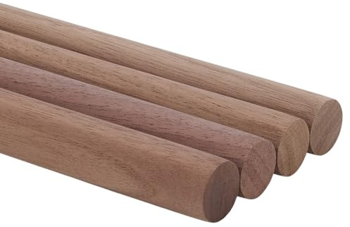 FINGERINSPIRE 4 piezas de varillas de madera de nogal de 2x30 cm color beige varillas de madera de nogal negro redondas sin acabado para manualidades varillas de madera dura para proyectos de
