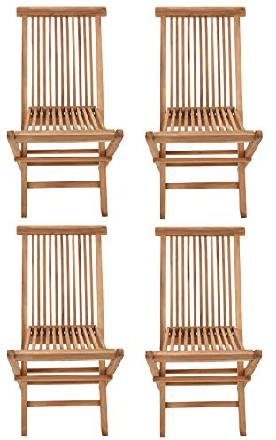 BENEFFITO SALENTO - Lot de 4 Chaises de Jardin Pliantes en Teck Naturel - Résistantes et Compactes