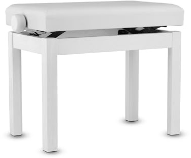 GEWA Panchina per pianoforte Student - Legno massello - Rivestimento in similpelle - Regolazione dell'altezza scorrevole 48-57 cm - Costruzione stabile - bianco opaco