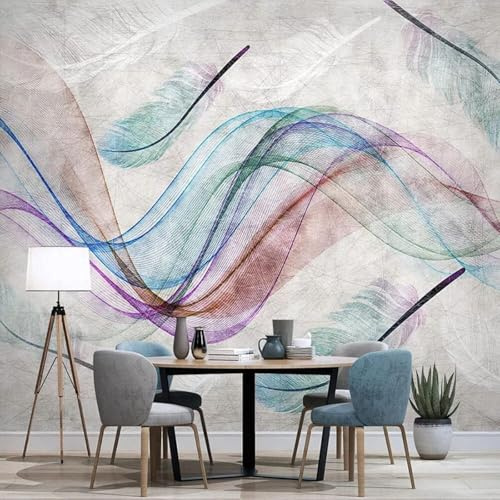 XLMING Rétro Abstrait Artistique Coloré Rayures Plumes 3D Papier Peint Premium Texturé Soie Bureau Salle à Manger Salon Chambre Coucher Canapé TV Mur-430cm×300cm
