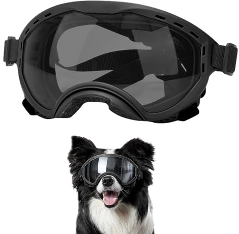Dog Goggles for Medium to Large Breeds, UV Protection Dog Sunglasses with PC Lens, Soft TPU Frame and Adjustable Straps, Windproof Dustproof Anti-Fog Pet Eyewear for Outdoor Activities (Black Frame)