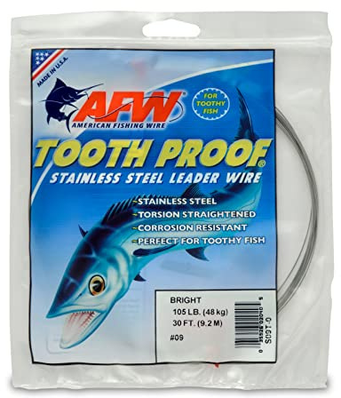 AFW Tooth Proof Fishing Wire Single Strand Leader, #9, 105Lb, 30FT - Bright