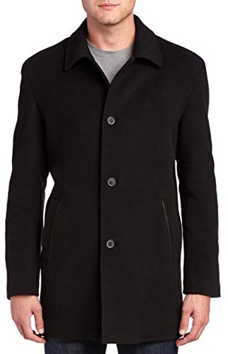 Cole Haan Men's Wool Cashmere Button Front Topper, Black, Large
