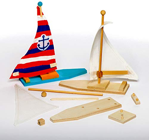 Baker Ross EF666 Wooden Sailboat Kits (Pack of 2) For Kids To Decorate, Arts and Crafts, 19cm