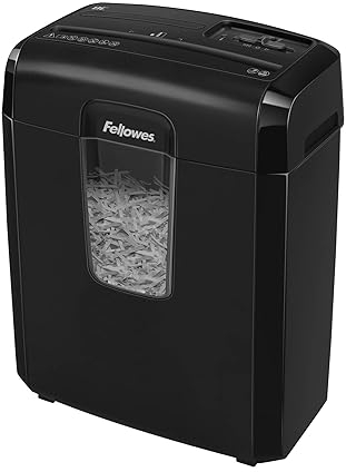 Fellowes Aktenvernichter 8 Blatt Partikelschnitt (P4), Papierschredder für Zuhause, Powershred 8C, Schredder mit 14L Papierkorb und Sicherheitssperre, verarbeitet Kreditkarten, Büroklammern, schwarz