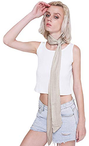 Monique Tinta unita Lungo Stretto Sciarpa Nastro Collo Cravatta Girocollo Cintura - Beige - taglia unica