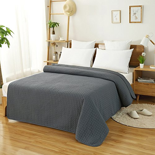 Laneetal Tagesdecke Steppdecke Bettüberwurf Patchwork Flanelle Wendedesign Kariert, Bettdecke Stepp Decke Doppelbett unterfüttert und Gesteppt, Dunkelgrau, 220x240 cm