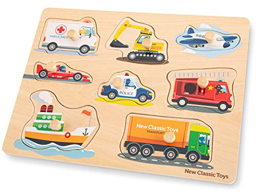 New Classic Toys 10432 Peg Puzzle-Transport-8 Pieces-FSC 100%-Certified Wood