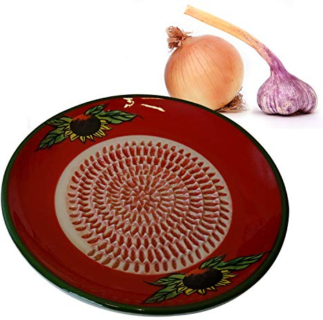ANCKERAMIC® Rallador redondo de cerámica – Rallador de nuez moscada, rallador de ajos, rallador de jengibre de cerámica, hecho a mano (rojo-color)