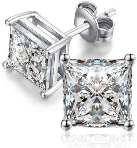 JiaYang CZ diamantörhängen 925 sterling silver CZ örhängen allergivänliga runda/fyrkantiga örhängen för kvinnor/män, 7mm, Kubisk zirkonia