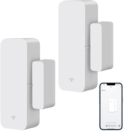 WLAN-Türsensor, intelligenter Tür-Fenstersensor, kabelloser Fenstersensor, Echtzeit Alarm, kompatibel mit Alexa, Google Assistant, Sicherheitstür, Sensor für Geschäftseinbruchalarm (2 Stück)