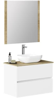 Baikal Set di mobili da bagno Duo, con lavandino. Mobile sospeso a parete con lavabo in ceramica. Varie finiture e misure. Mobile montato.