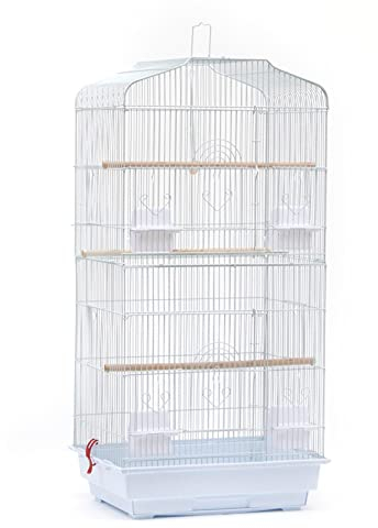 HUOLEVogelkäfig Papageienkäfig mit Vogeltreppe, herausnehmbare Bodenschale,Vogelkäfig Vogelhaus Vogelvoliere Wellensittich Vogelbauer mit ausnehmbarer Bodenschale(46 * 36 * 92 cm (weiß))