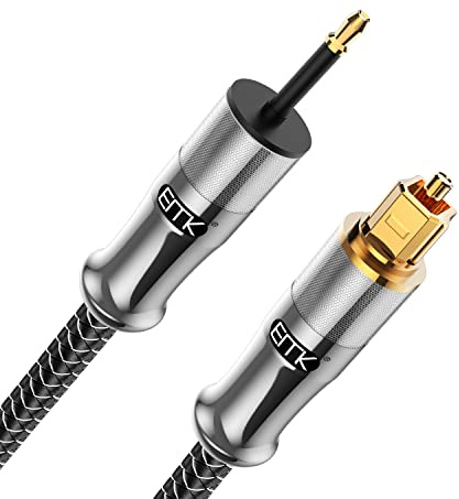 EMK - Cable Toslink a Mini Toslink de 3,5 mm SPDIF óptico de 3,5 mm a adaptador de cable de audio óptico para Home Theater (1M, Óptico Mini Toslink de 3,5MM, Plateados)