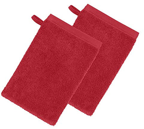Erwin Müller Waschhandschuh 2er-Pack, Serie Heidenheim 100% Baumwolle -rot Größe 15x21 cm - schnell trocknend und extra saugstark, kuschelweich, voluminöse Spitzenqualität