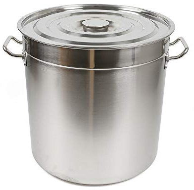 Cacerola de acero inoxidable de 35 litros con tapa para sopa, 35 cm x 36 cm, compatible con todo tipo de fuegos