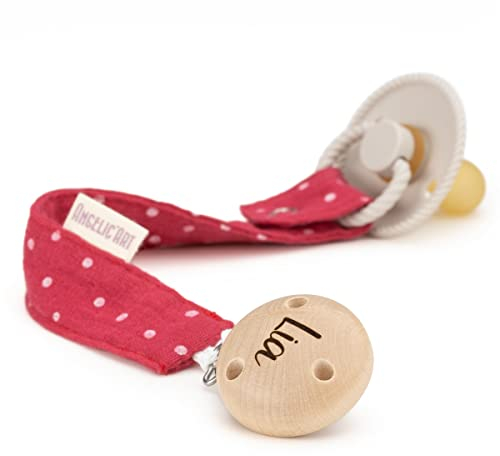 AngelicArt Schnullerband mit Gravur Namen für Jungs und Mädchen - große Farbauswahl - Geschenk für Baby (Fuchsie-Gepunktet)