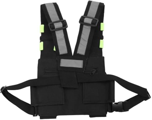Cyrank Chaleco De Radio Universal, Arnés De Pecho De Radio Paquete De Frente De Pecho Funda Chaleco Rig Con Verde Fluorescente Para Radio Bidireccional Walkie Talkie