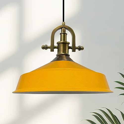 bamyum Asletl-Marine Hängelampe Industrial Vintage Ø40cm, Küchenlampe Hängend, Pendelleuchte Esstisch Vintage, Hängelampe Esstisch, Wohnzimmerlampe, Pendelleuchte Dunkelgelb Metall, Küchenlampe