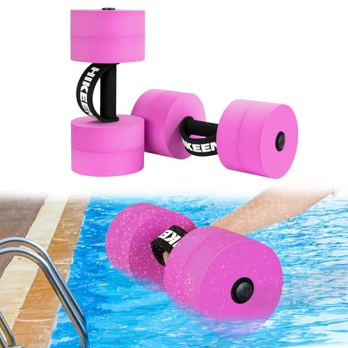 Hikeen Aquatic Exercise Dumbbells Water Dumbbell Pool Resistance Aquatic Fitness Barbells With 4 High-Density EVA Foam Pool Weights Dumbbells, for Water Aerobics Weight Loss (2 EVA Pink)