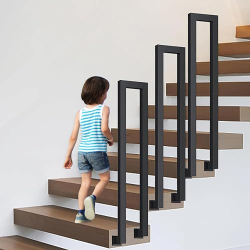 OVLRIJP Ringhiera per Scale Interne, Corrimano per Scale Interne a U, Ringhiera per Esterni con Viti, Corrimano Scale a Forma di U per Soffitta, Veranda e Corridoio, 100cm/Nero-Laterale