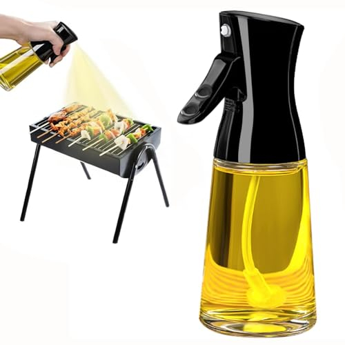KHAOP 180ML Glass Oil Dispenser Bottle, Olive Oil Sprayer for Cooking, Canola Oil Vinegar Spray Mister for Kitchen, Refillable Gadgets Accessories for Air Fryer, Baking, Grilling, BBQ, Salad (Black)