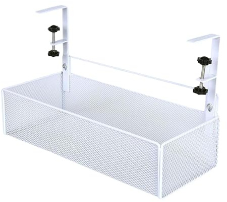 JISADER Soporte de almacenamiento debajo de la Mesa, estante de almacenamiento lateral multifuncional, organizador colgante de escritorio para accesorios de, blanco