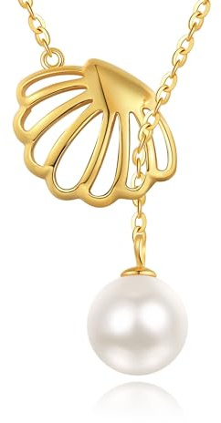DAYLINLOVE Clam Shell Halsband 925 Sterling Silver Singal Pearl Seashell Y-Form Hängande Halsband Ocean Beach Shell Smycken Gåvor för Kvinnor Flickor Clam Shell Lover
