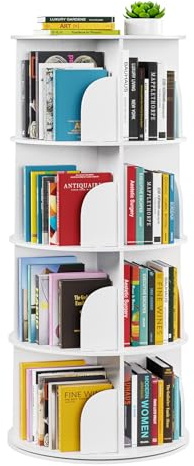 SpaceAid Tour d'étagère rotative à 4 niveaux, bibliothèque tournante Lazy Susan, étagère de rangement ronde à 360°, rotation verticale, organiseur d'angle en spirale, blanc