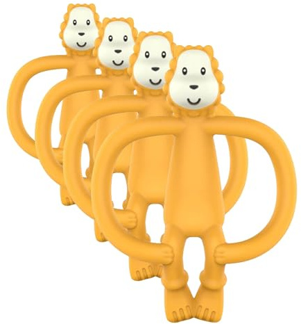 Matchstick Monkey, Antimicrobial Silicone Teether & Gel Applicator, Easy to Grip, BPA Free, 3 Months Old+, 11 cm, Ludo Lion (Pack of 4)