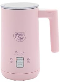 GreenLife Ceramic Electric Milk Frother, 10oz, 4-in-1, Auto Hot and Cold Foam, Dense and Light Foam, PFAS Free, Cordless Milk Warmer and Steamer for Latte, Coffee, Pink