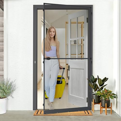jarolift Profi Line Moustiquaire de porte, tissu en fibre de verre, avec cadre en aluminium, moustiquaire de porte, 120 x 220 cm, longueur et largeur ajustables, anthracite