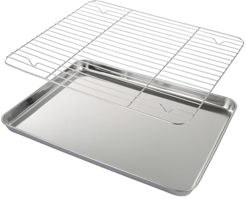 ASelected bakplåt med kylgaller 40,5 x 30,4 cm stor ugnsplåt i rostfritt stål med kylgaller, kylgaller, rostfritt stål, rektangulär kakplåt, droppgaller, bakning för bakning matlagning