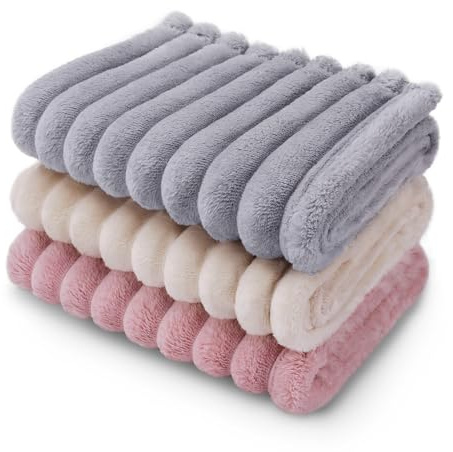 luciphia Hundedecke Katzendecke Waschbar, 1 Pack 3 Decken Flanell für Kleine Mittlere Größe Hunde Katzen, Flauschig Weiche Warme Fleece Haustier Decke für Unterwegs Kuschel Grau Rosa Beige 45 x 75 cm