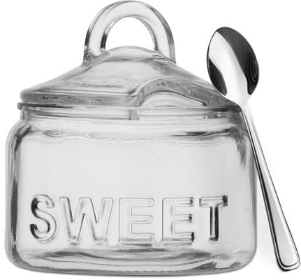 TIENDA EURASIA – Azucarero con Cuchara | Tarro para el Azúcar | con Tapa | Recipiente de Cristal | Incluye Cuchara | Tarro de Boca Ancha para Guardar