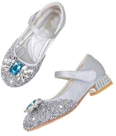 Hixingo Chaussures de Princesse pour Fille avec Talon, 23-34 Chaussures de Princesse Mary Janes pour Petite Fille Enfant pour Fêtes et Anniversaires Mariage Cosplay (BS24 Argent,26)
