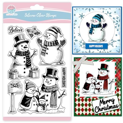 GLOBLELAND Christmas Snowman Clear Stamps for Crafting Silicone Christmas Boxes Clear Stamps Greetings Transparent Stamp Seal for Card Making DIY Scrapbooking