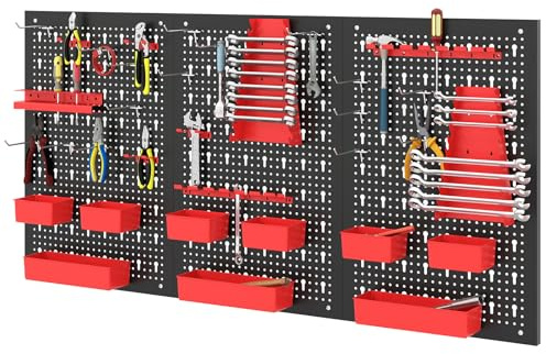 GYMAX Werkzeugwand aus Metall, 120 x 60 x 2 cm, Werkzeughalter Set mit Haken, Aufbewahrungsboxen & Werkzeughalter, Werkzeug Lochwand für Werkbank, Garage, Bastelraum