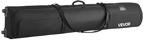 VEVOR Bolsa de Esquí de Snowboard, con Ruedas, hasta 175 cm, con Una extensión 10 cm, Tejido Oxford Impermeable 600D, con Correas Ajustables, para Bastones, Gafas, Guantes, Cascos y Botas, Negro