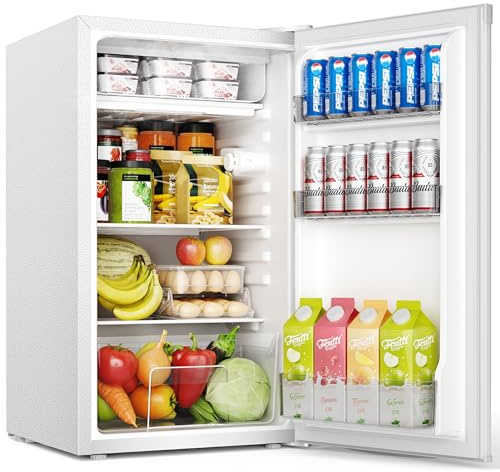 EUHOMY 91L Kühlschrank mit Gefrierfach klein& Gemüsefach (82L+9L) | 38dB Ultra-Leiser Mini Kühlschrank für Schlafzimmer/Büro | 7-Stufen Thermostat, Energieeffizien | 44.5x50x79cm Weiß