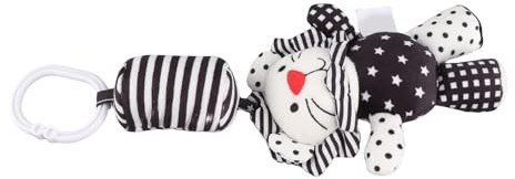 Baby Hanging Rattle Toys Plush Wind Chimes Stroller Toys with Black White Stripes Cute Animals for Infant Visual Development 3 Months+ (Black and white striped lion pendant)