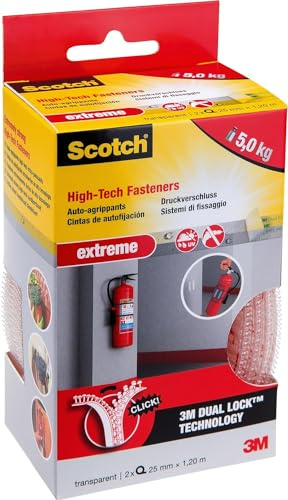 Scotch Sistema di Fissaggio Trasparente, Nastrodi Montaggio a Tenuta Forte fino a 5 Kg, Adesivo Invisibile per Fissare a Muro o a Terra Senza Chiodi, 2 Rotoli da 25 mm x 1.20 m