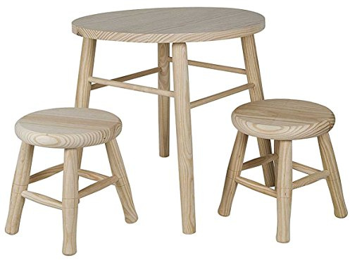 Conjunto Infantil Redondo de Mesa Ø45x49,5cm + 2 Taburetes Ø25x27cm en Madera de Pino