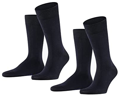 FALKE Herren Socken Happy Double Pack M So Baumwolle einfarbig 2 Paar, Blau Dark Navy 6375, 47-50