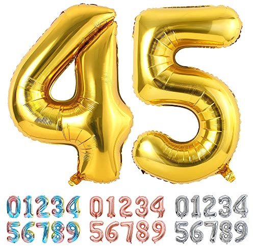 Ponmoo Foil Balloon Number 45/54 Gold, Giant Numbers 0 1 2 3 4 5 6 7 8 9 10-19 20-29 30-39 40-49 50-60-70-80-90-100, Large Balloons for Wedding Anniversary Birthday Party Decoration