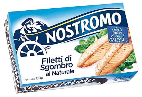 Nostromo Filetti di Sgombro al Naturale 120g – Lattina Singola, Ricchi di Omega 3, Senza Conservanti – Pesce in Scatola Intero e Salutare
