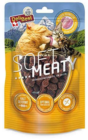 DeliBest Soft Meatys I Katzen Leckerlies aus Schweizer Hähnchenfleisch getreidefrei I halbfeuchte Leckerlies leicht verdaulich I Katzen Snack ohne künstliche Zusatzstoffe I Allergiker geeignet I 100g