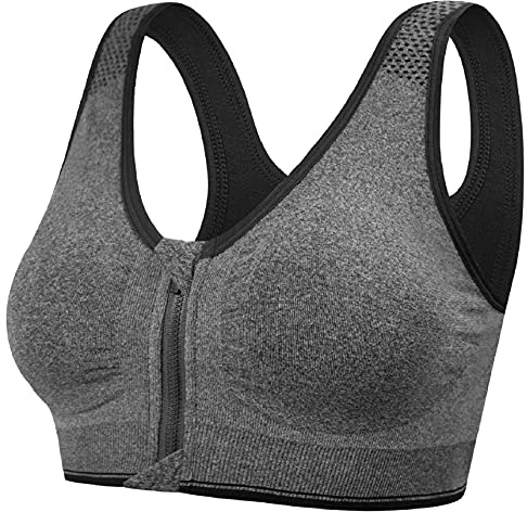 CMTOP Soutien-Gorge de Sport sans Coutures Soutien-Gorge sans Armatures pour Femmes, Soutien-Gorge pour, Soutien-Gorge d'entraînement à Fermeture Avant (Gris, S)