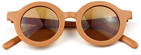 Générique Lunettes de soleil rétro enfant - Pour fille et garçon - Couleur Marron - Protection solaire UV400 - Avec Etui de Rangement